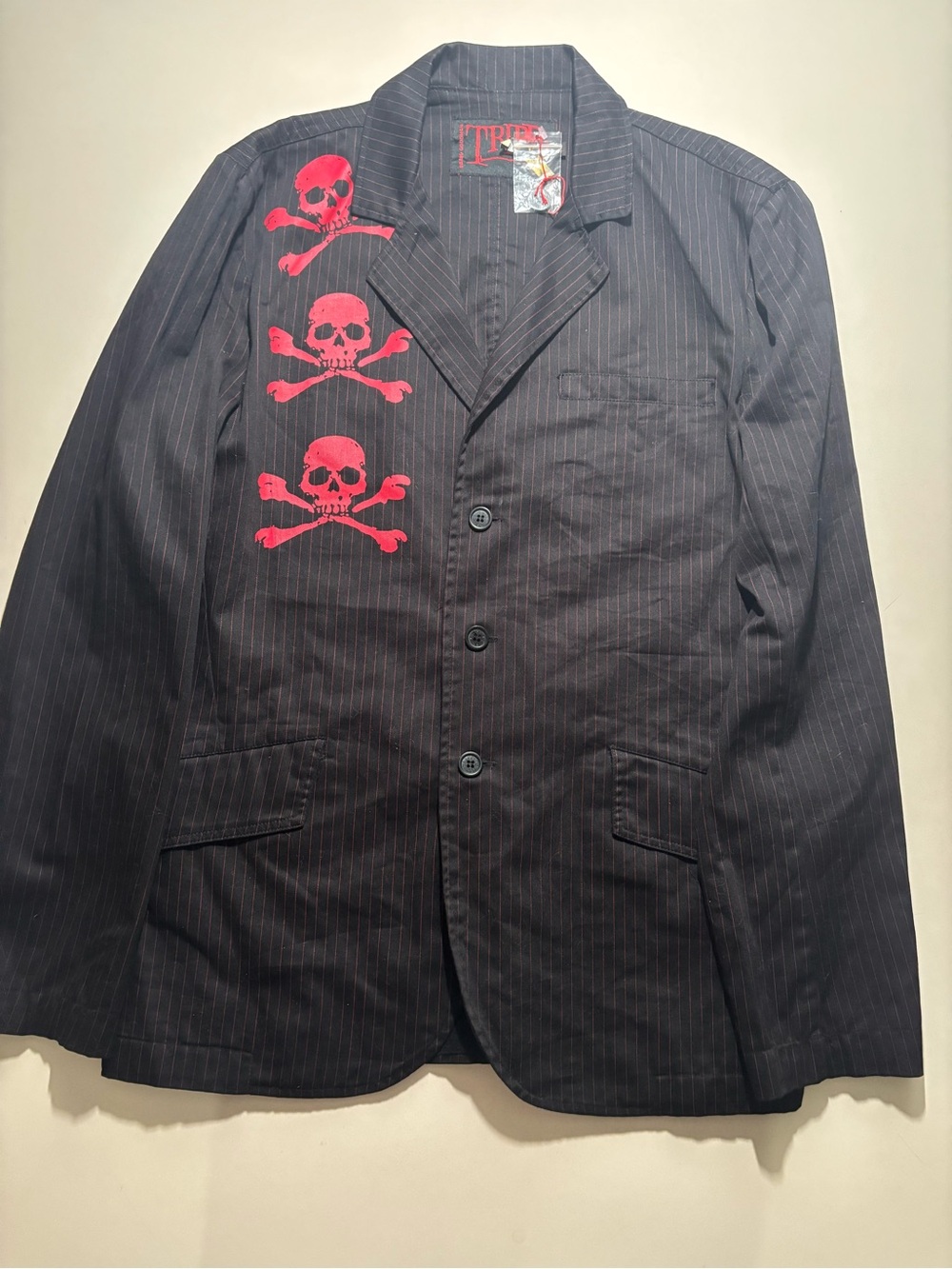 Tripp nyc cross bone skull pin stripe mens blazer classy grunge style